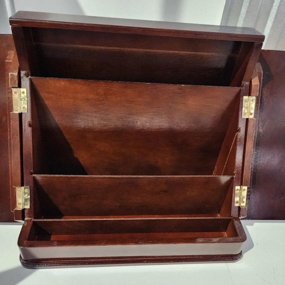 The Bamboo Co Wooden Desktop File Organizer Mail Sorter Cabinet Cherry Finish